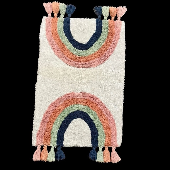 Sugar Studio 100% Cotton Rainbow Plush Tassel Rug 20” X 36” - Picture 2 of 7